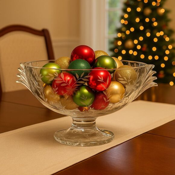 Rock Sharpe Crystal Anniversary Fruit Bowl – Elegant Glass Centerpiece, 1940s - Picture 1 of 15